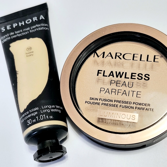 3pc Set Sephora Ivory Matte Foundation Marcelle Luminous Beige Powder & Brush - Picture 4 of 4